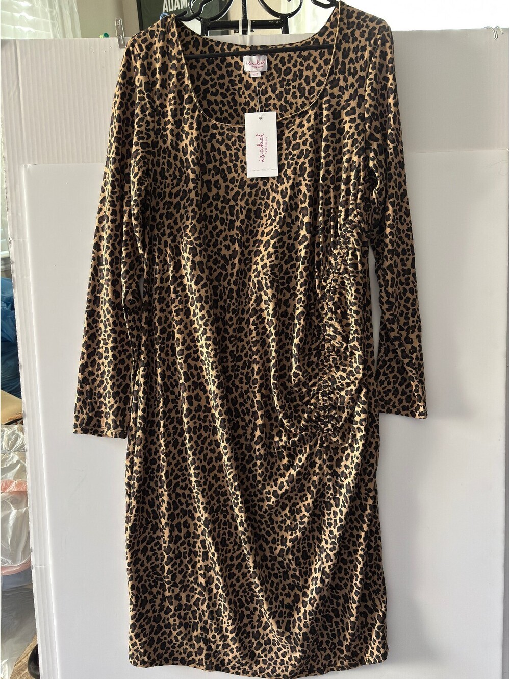 Isabel Leopard Print Long Sleeve Draped Dress size Large NWT